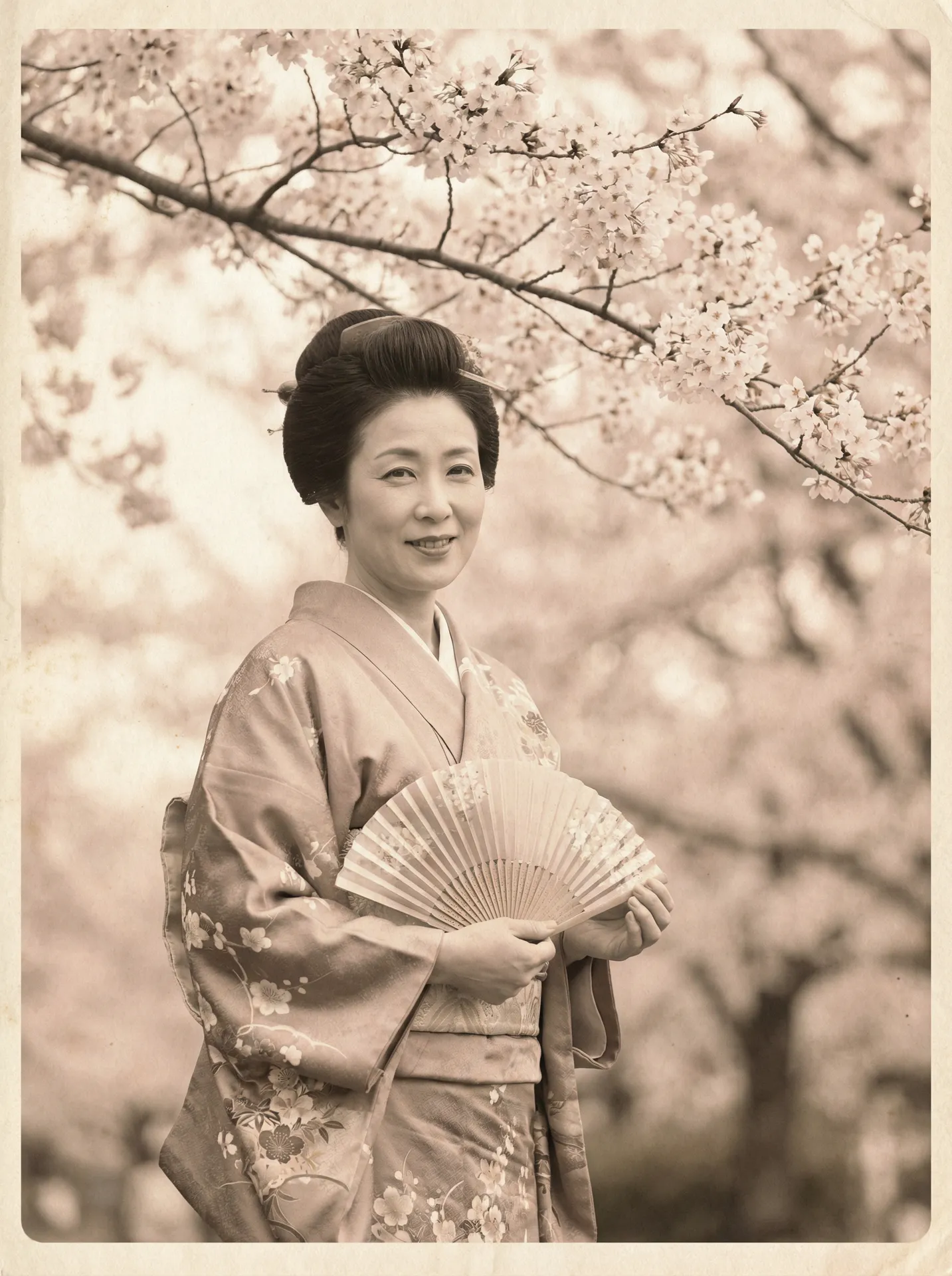 一位持扇的优雅 原神本子 在樱花树下的复古写真
